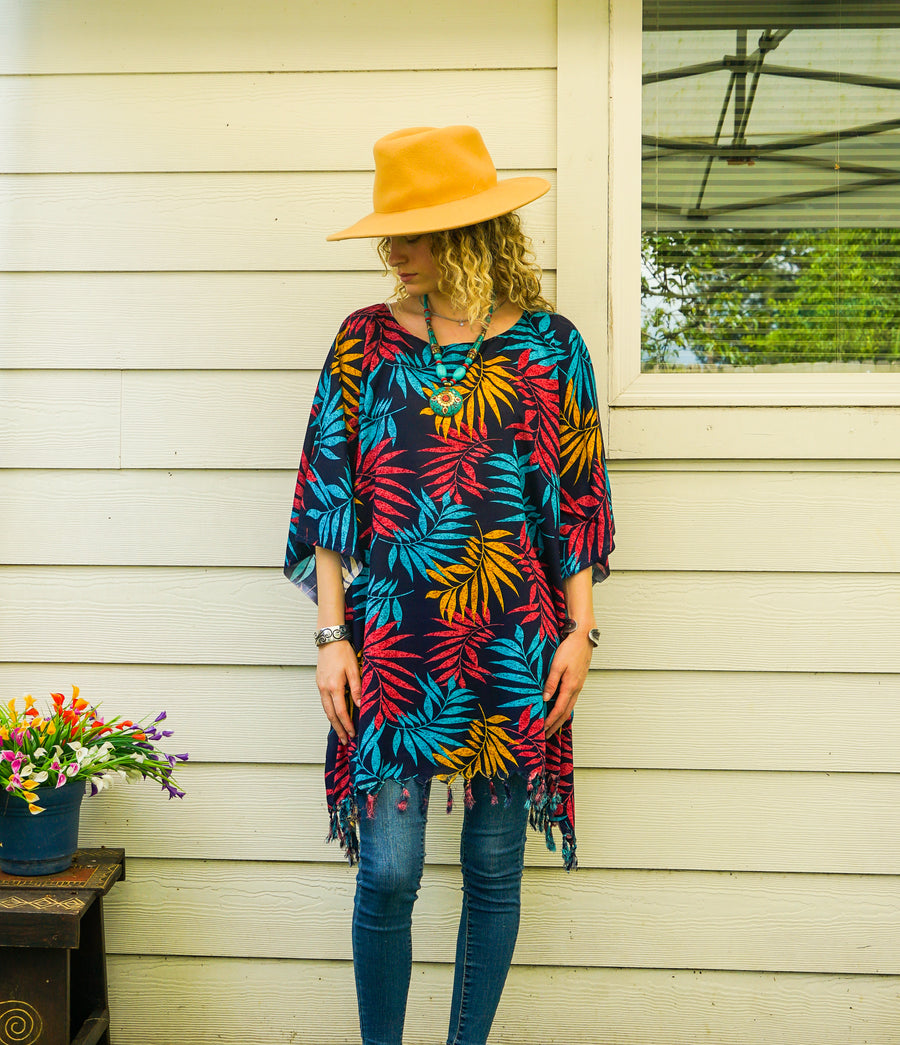 Coral Palm Tunic Boho Kaftan Blouse