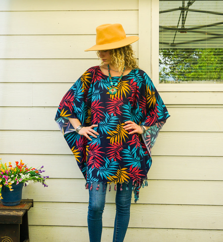 Coral Palm Tunic Boho Kaftan Blouse
