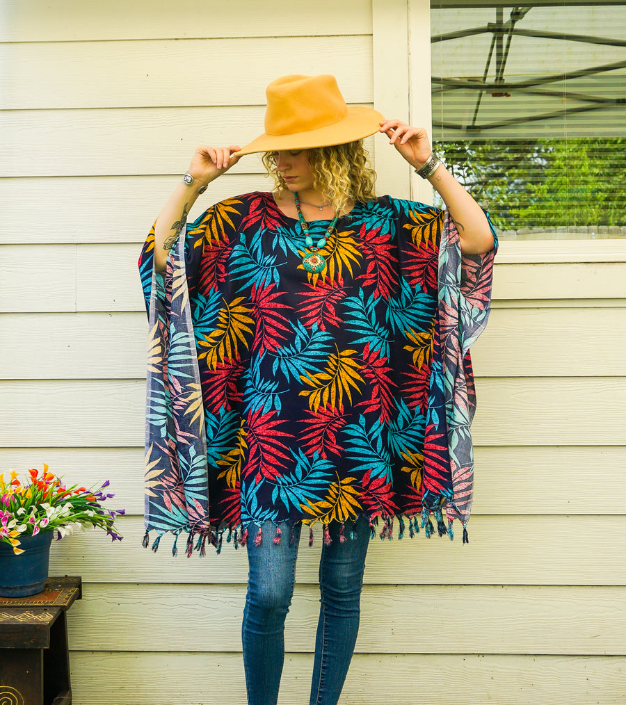 Coral Palm Tunic Boho Kaftan Blouse