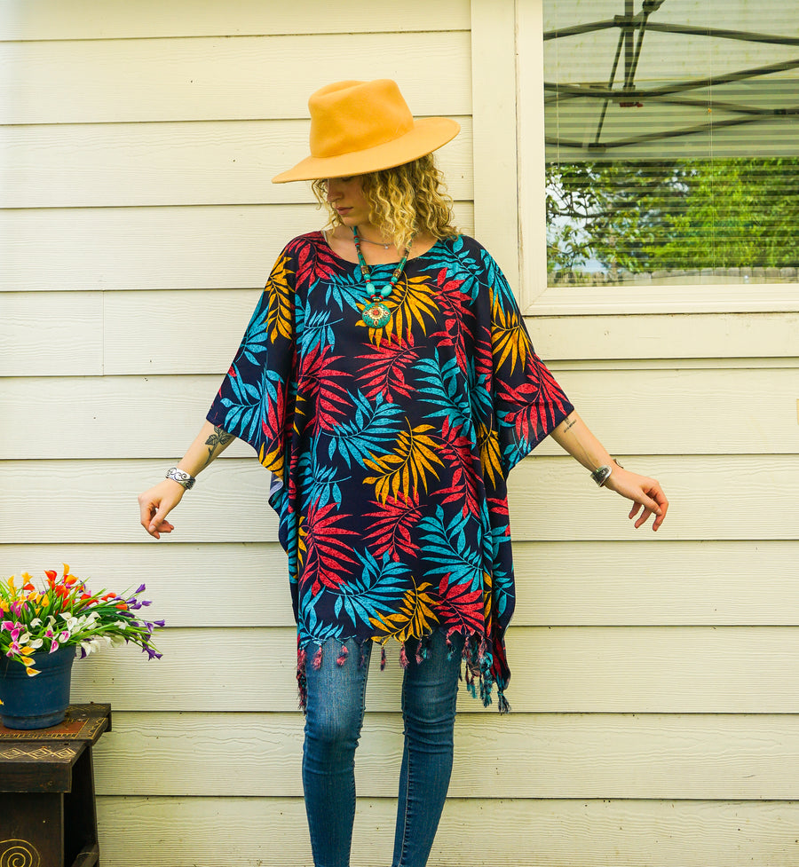 Coral Palm Tunic Boho Kaftan Blouse