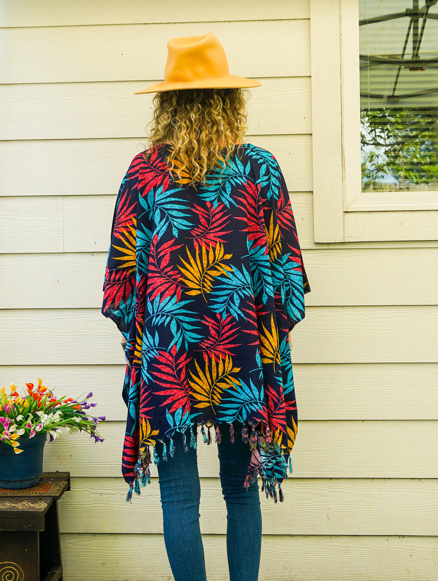 Coral Palm Tunic Boho Kaftan Blouse