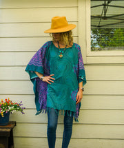 Turquoise Purple Mandala Tunic Boho Kaftan Blouse