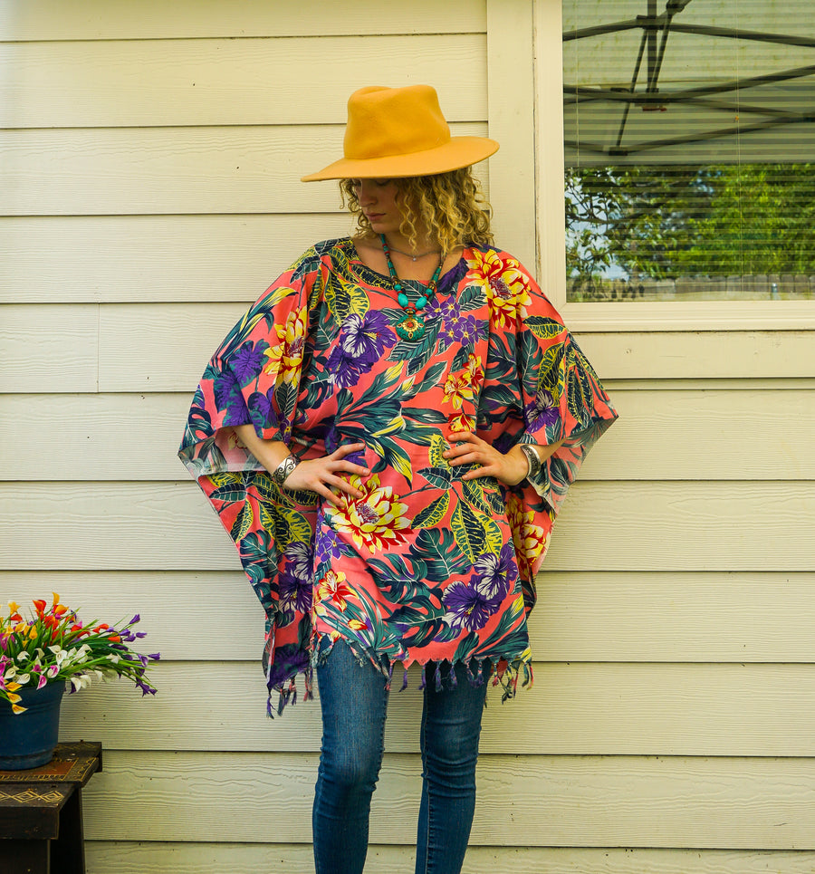 Hibiscus Monstera Plumeria Tunic Boho Kaftan Blouse