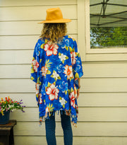 Coral Hibiscus Tunic Boho Kaftan Blouse