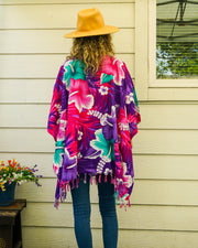 Teal & Orchid Hibiscus Tunic Boho Kaftan Blouse