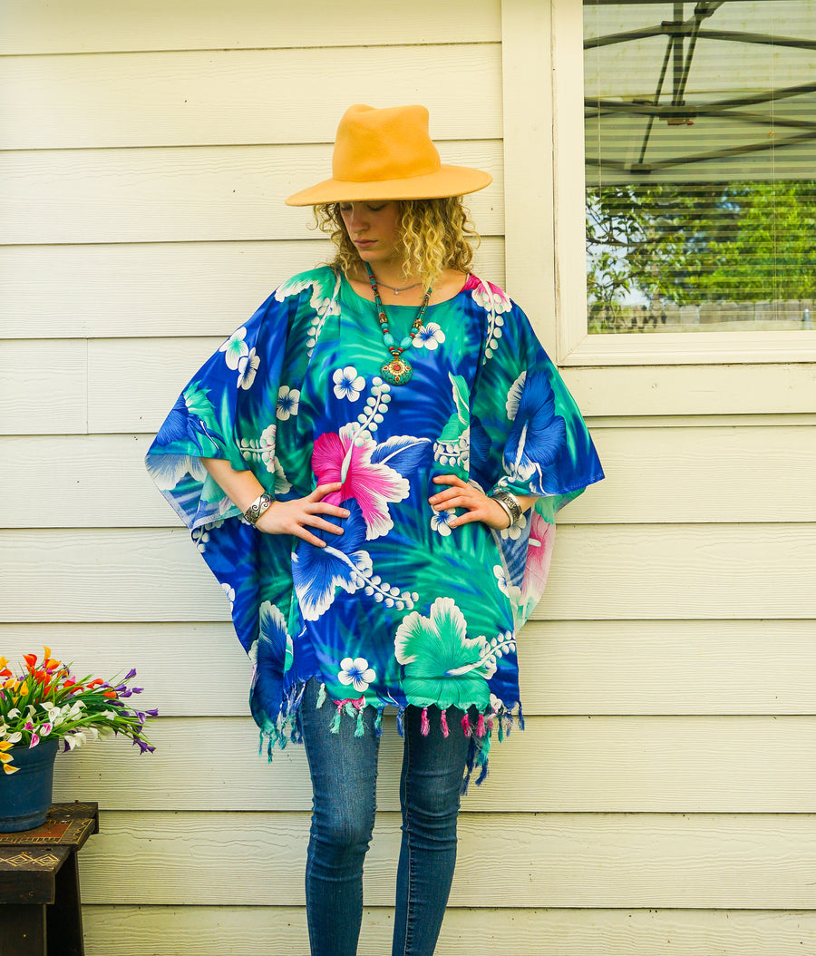 Pacific Hibiscus Tunic Boho Kaftan Blouse