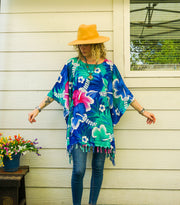 Pacific Hibiscus Tunic Boho Kaftan Blouse