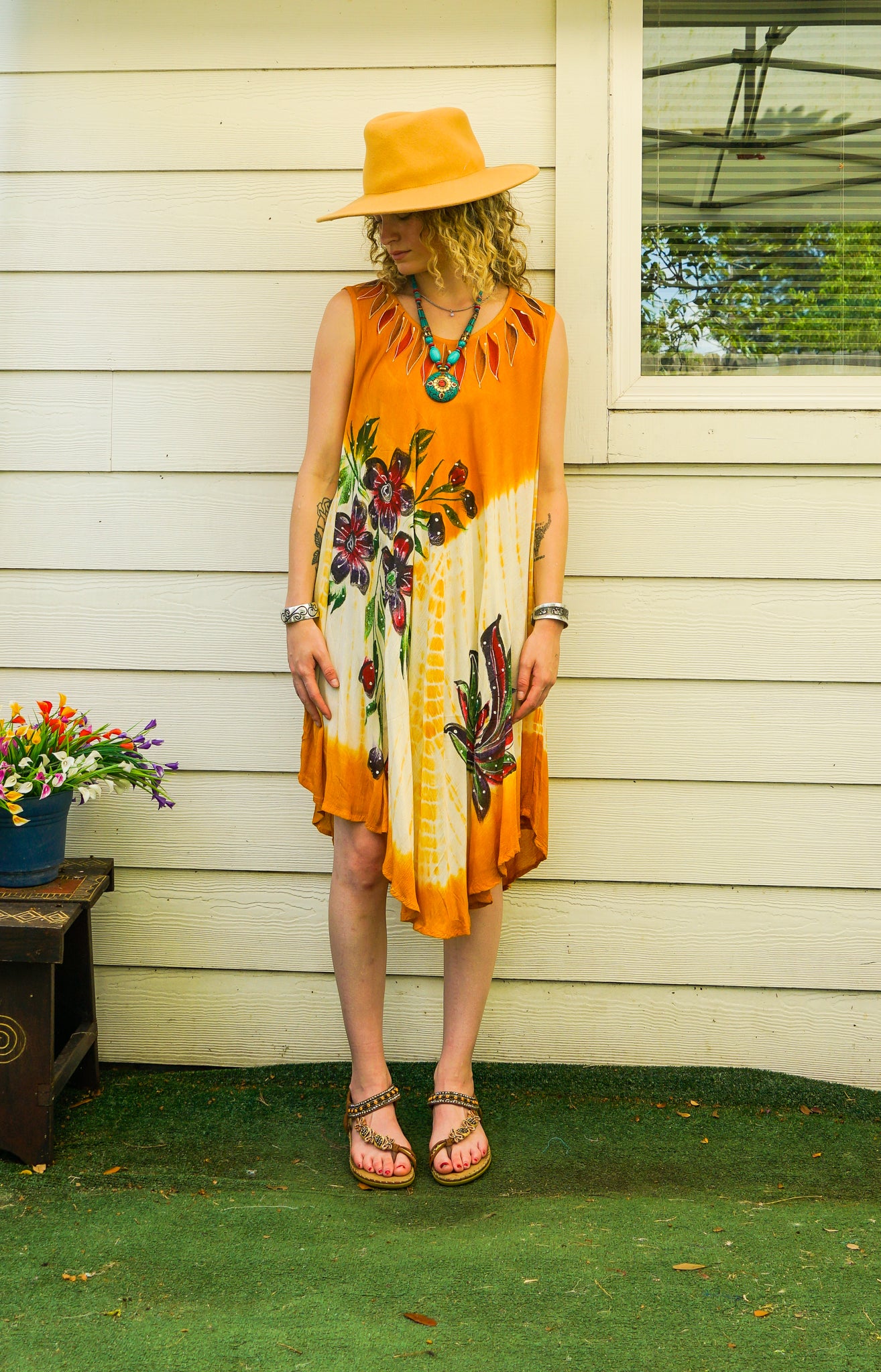Golden Bloom Hand-Painted Dress