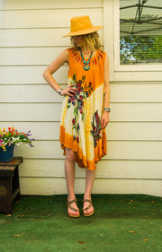 Golden Bloom Hand-Painted Dress