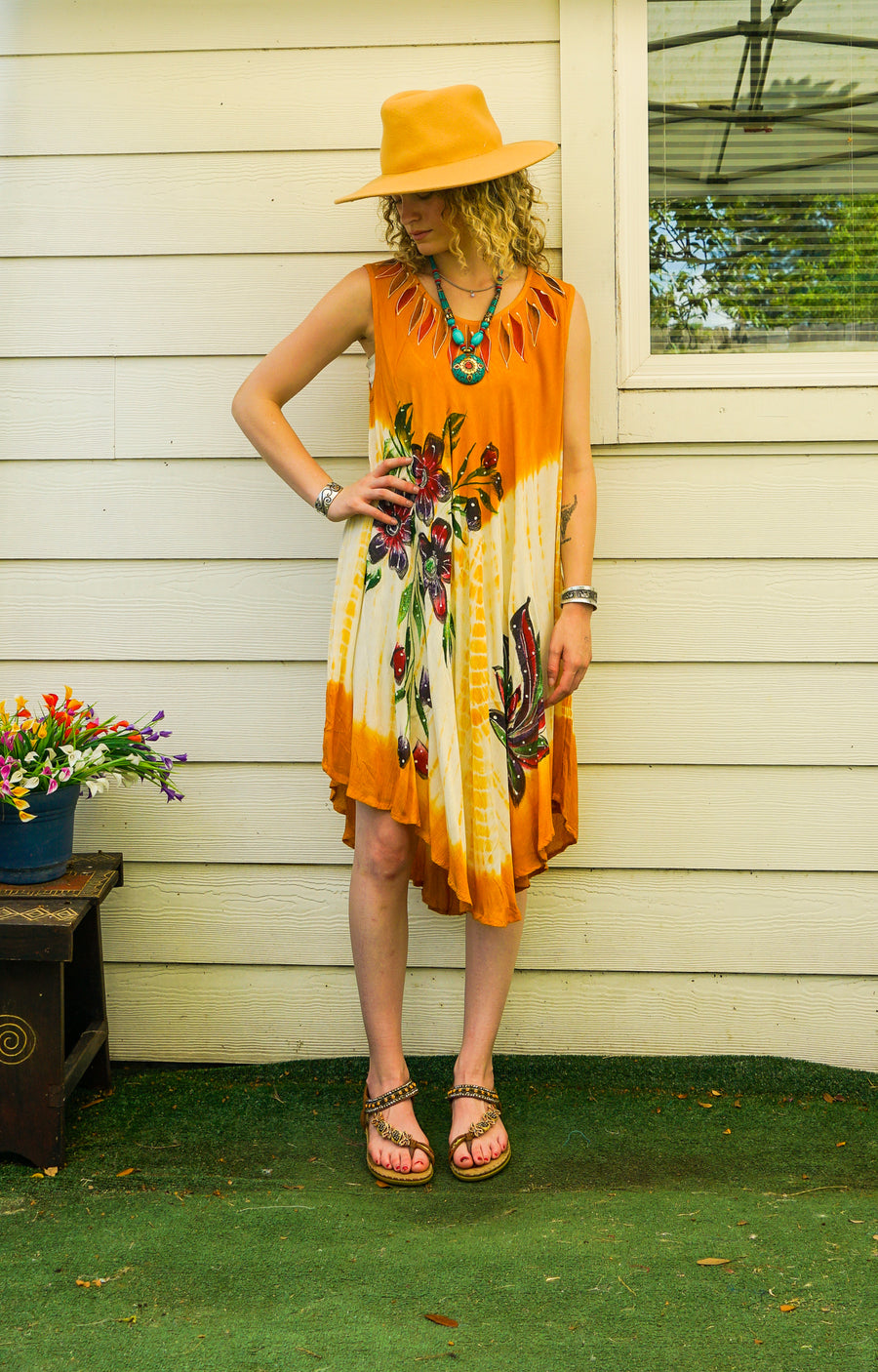 Golden Bloom Hand-Painted Dress