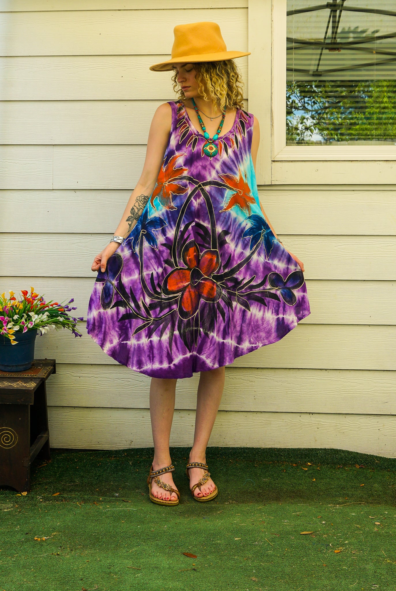 Violet Bloom Hand-Painted Dress