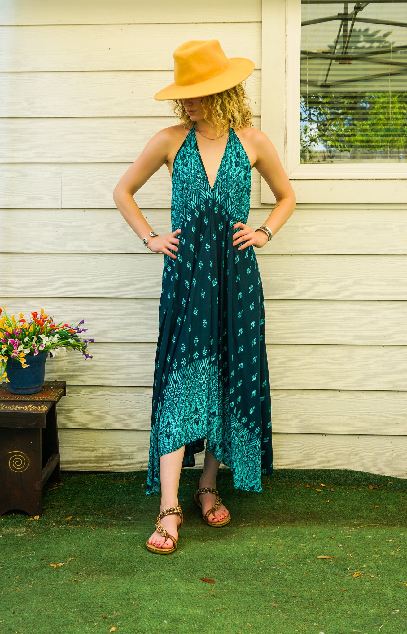 Teal Tide Halter Maxi Dress