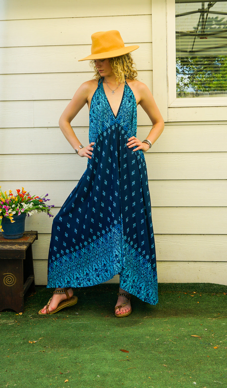 Deep Sea Drift Halter Maxi Dress