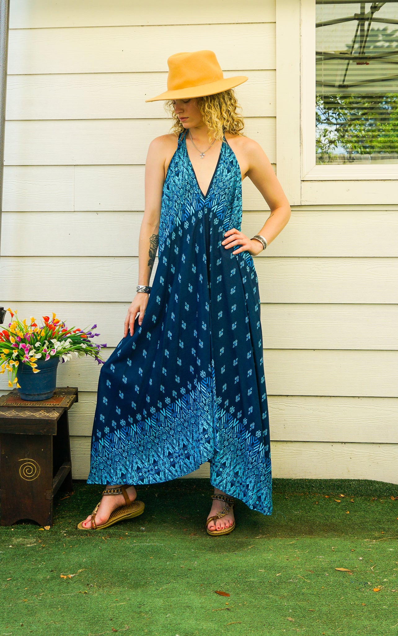 Deep Sea Drift Halter Maxi Dress