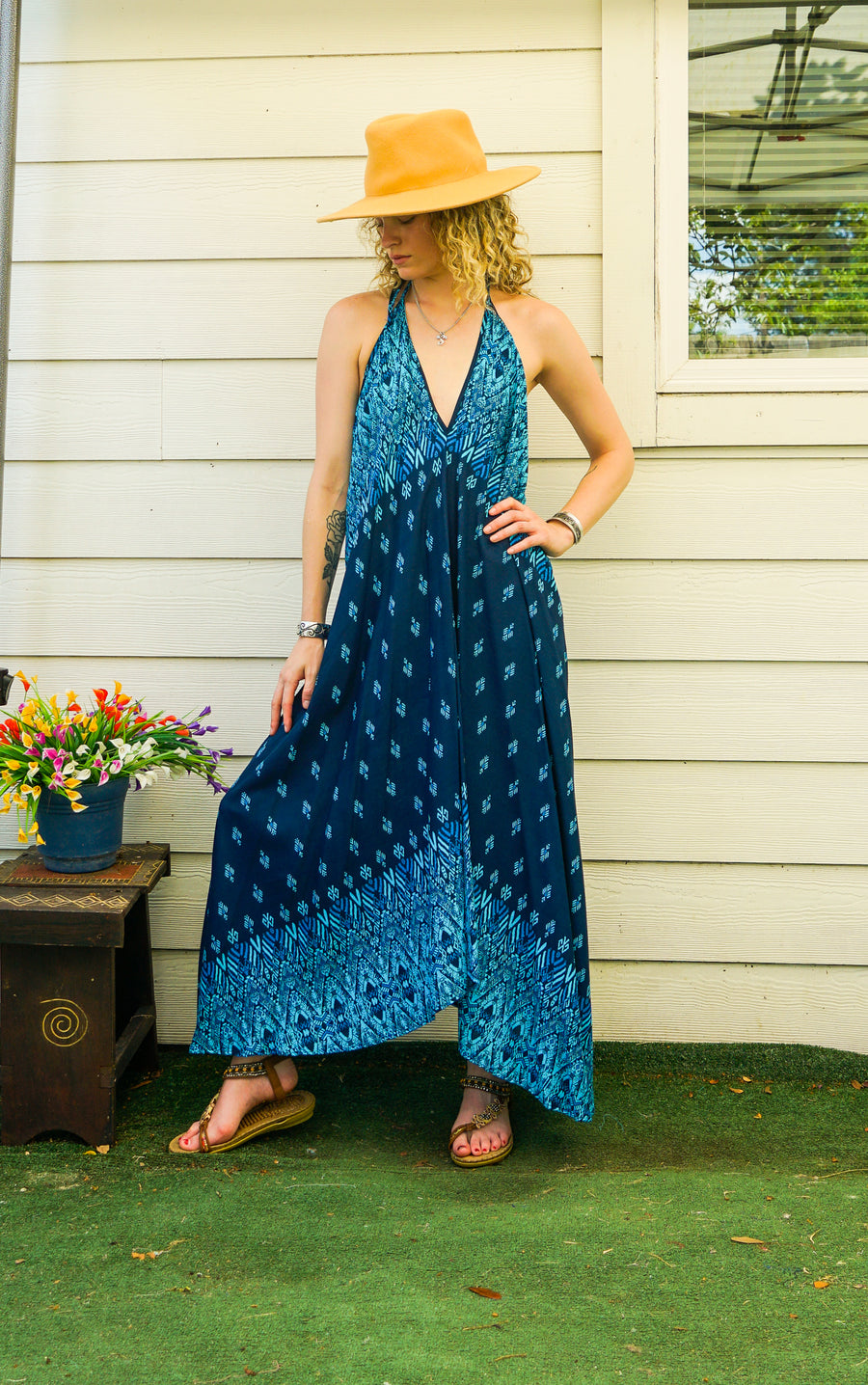 Deep Sea Drift Halter Maxi Dress