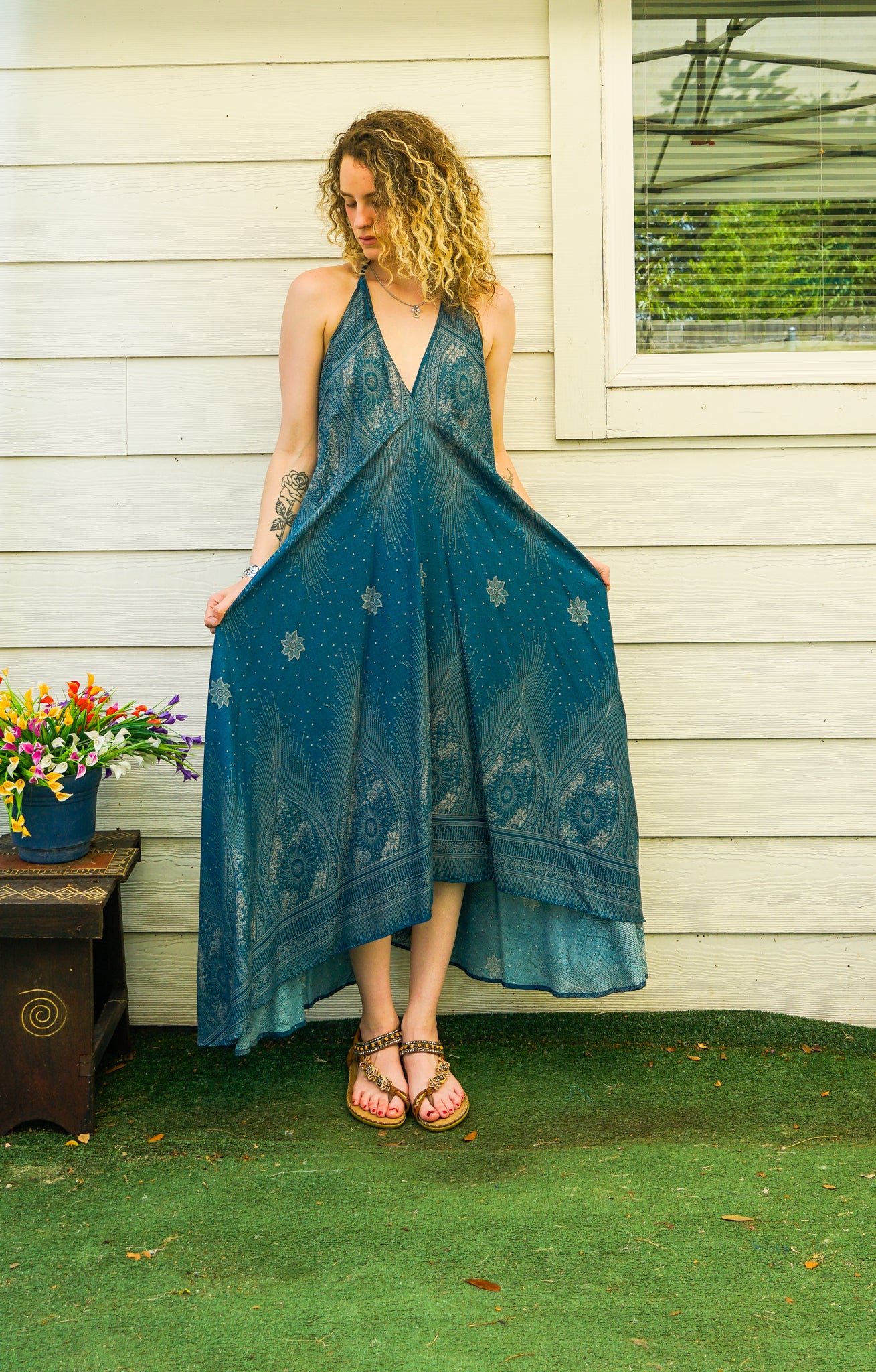 Teal Eclipse Goddess Maxi Dress