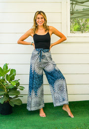 Blue Lotus Mandala Palazzo Wrap Pants