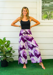 Lavender Swirl Tie Dye Palazzo Wrap Pants