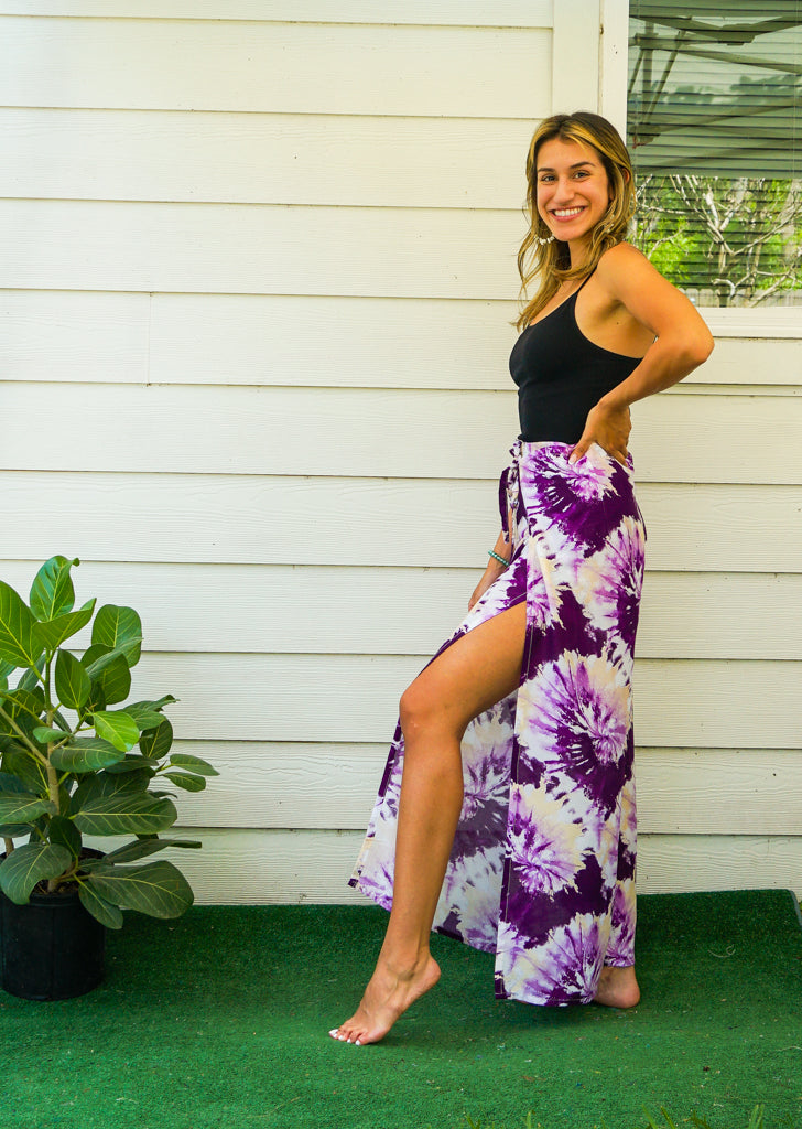 Lavender Swirl Tie Dye Palazzo Wrap Pants