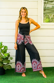 Dark Rose Mandala Palazzo Wrap Pants