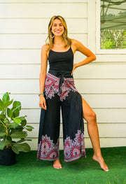 Dark Rose Mandala Palazzo Wrap Pants