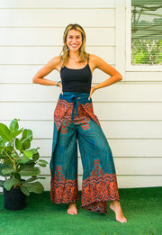 Teal Sunset Mandala Palazzo Wrap Pants
