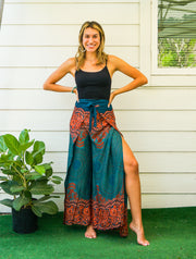 Teal Sunset Mandala Palazzo Wrap Pants