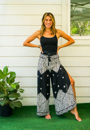 Black & Ivory Palazzo Wrap Pants