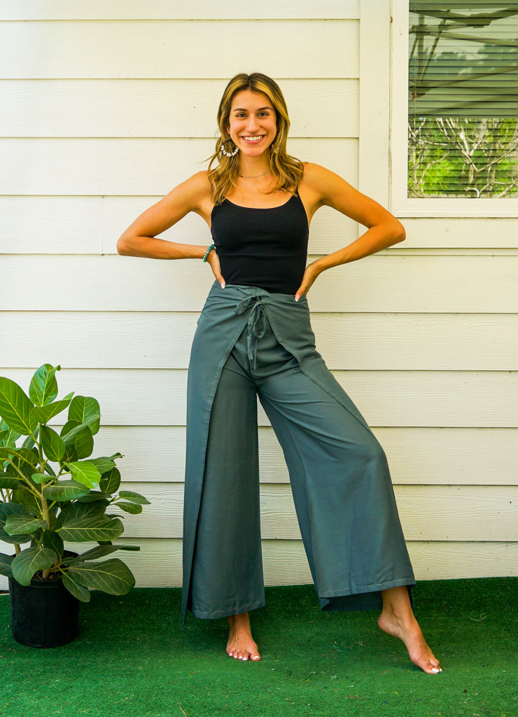 Gray Palazzo Wrap Pants – Isla Bohemian