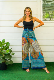 Turquoise Radiance Palazzo Wrap Pants