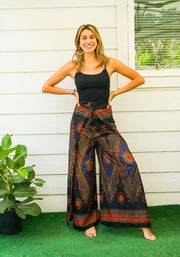 Golden Feather Peacock Palazzo Wrap Pants