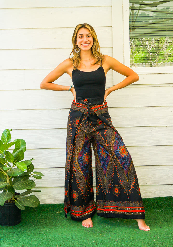 Golden Feather Peacock Palazzo Wrap Pants