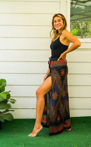Golden Feather Peacock Palazzo Wrap Pants