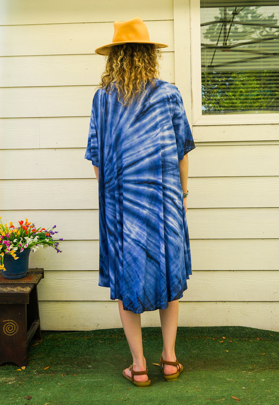Indigo Tide Tie-Dye Dress
