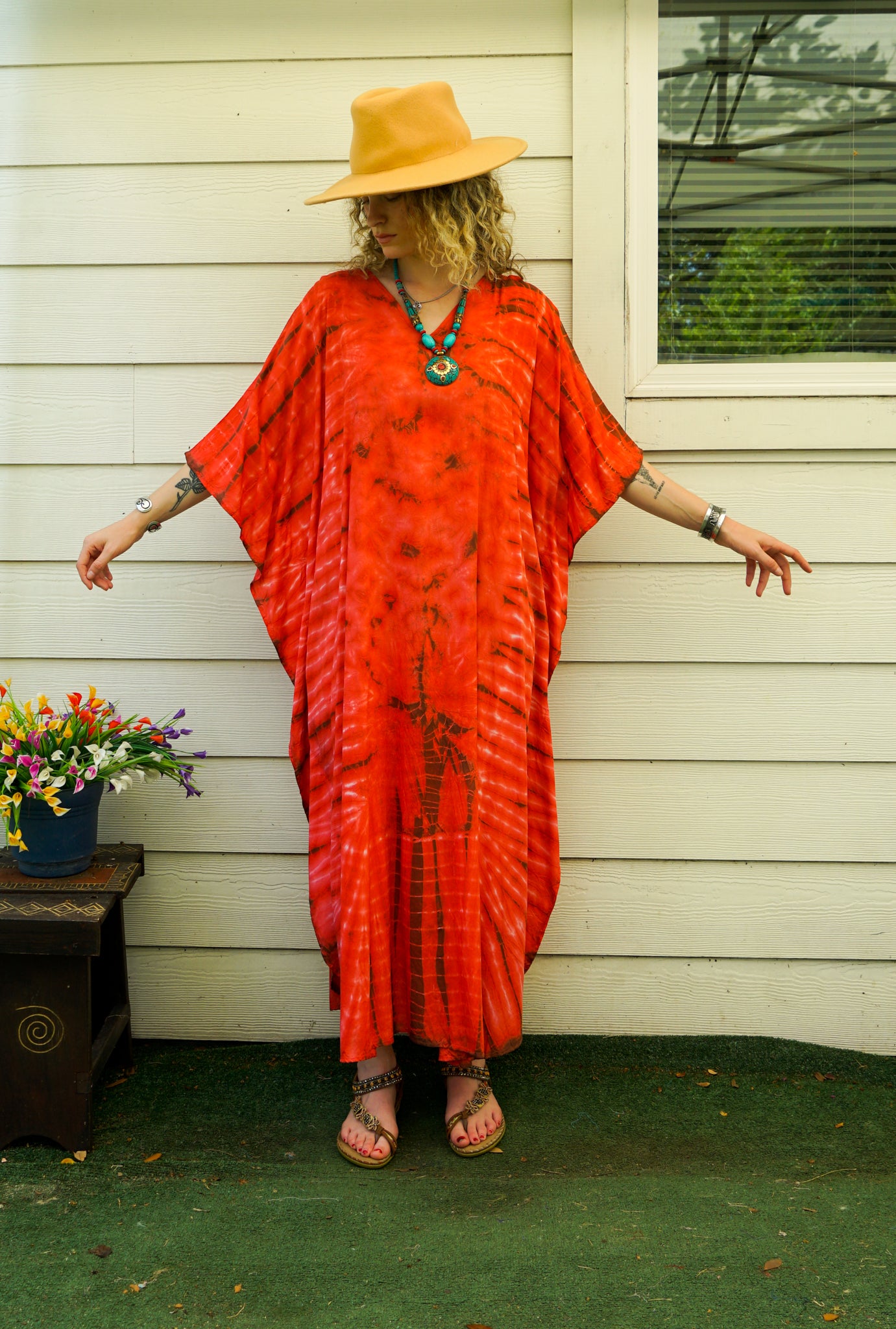 Rust Earth Tie-Dye Kaftan Dress