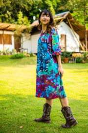 Enchanted Lotus Hand Dyed Boho Cotton Dress with Pockets