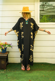 Black Starburst Tie-Dye Kaftan Dress