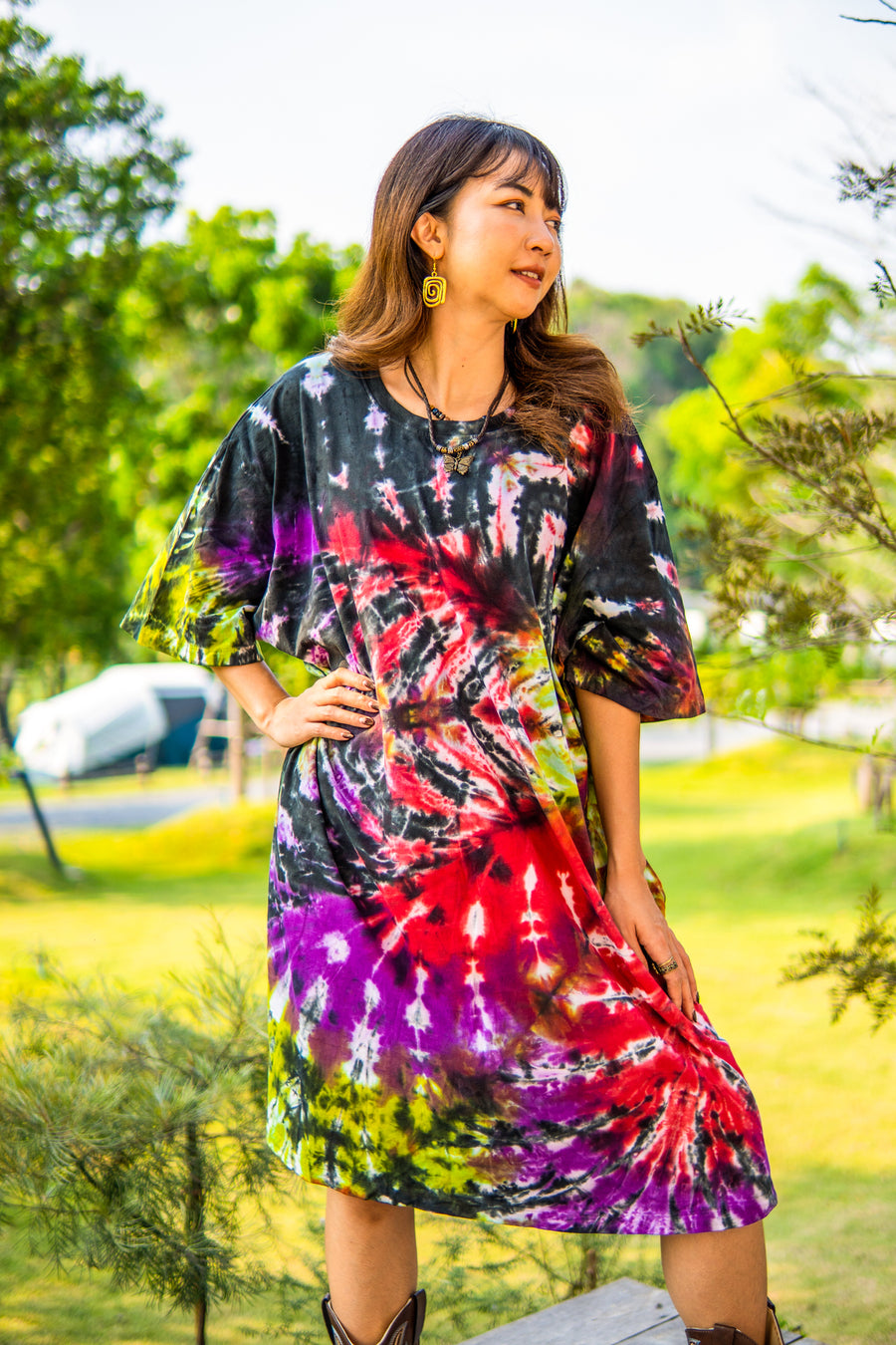 Earth & Ember Hand Dyed Boho Cotton Dress with Pockets