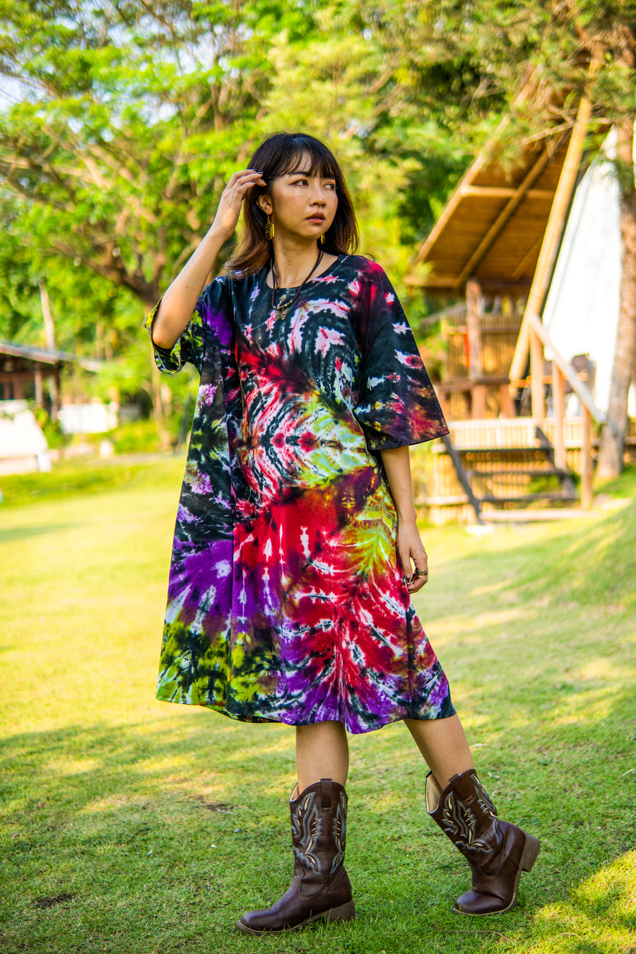 Earth & Ember Hand Dyed Boho Cotton Dress with Pockets