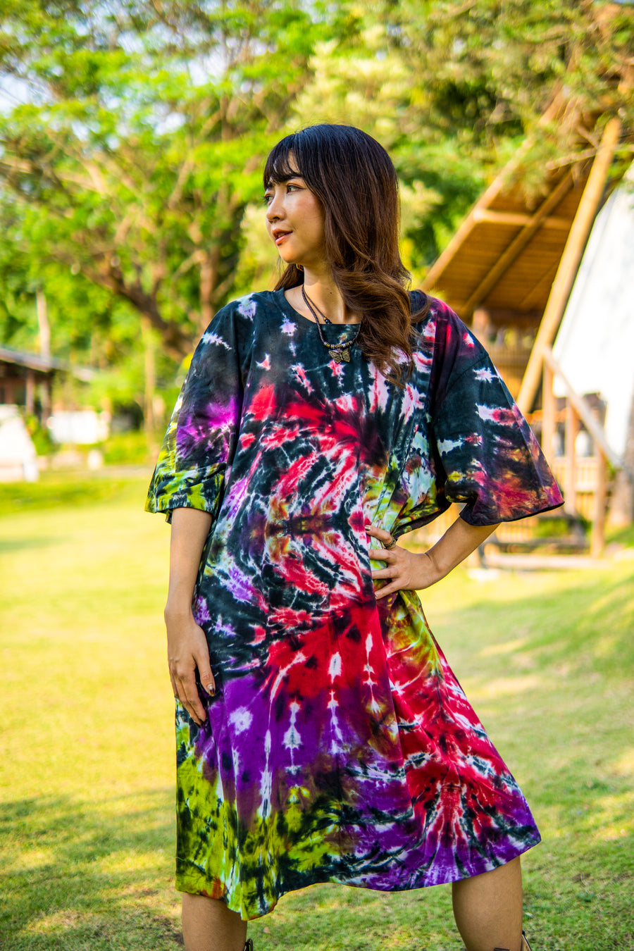 Earth & Ember Hand Dyed Boho Cotton Dress with Pockets