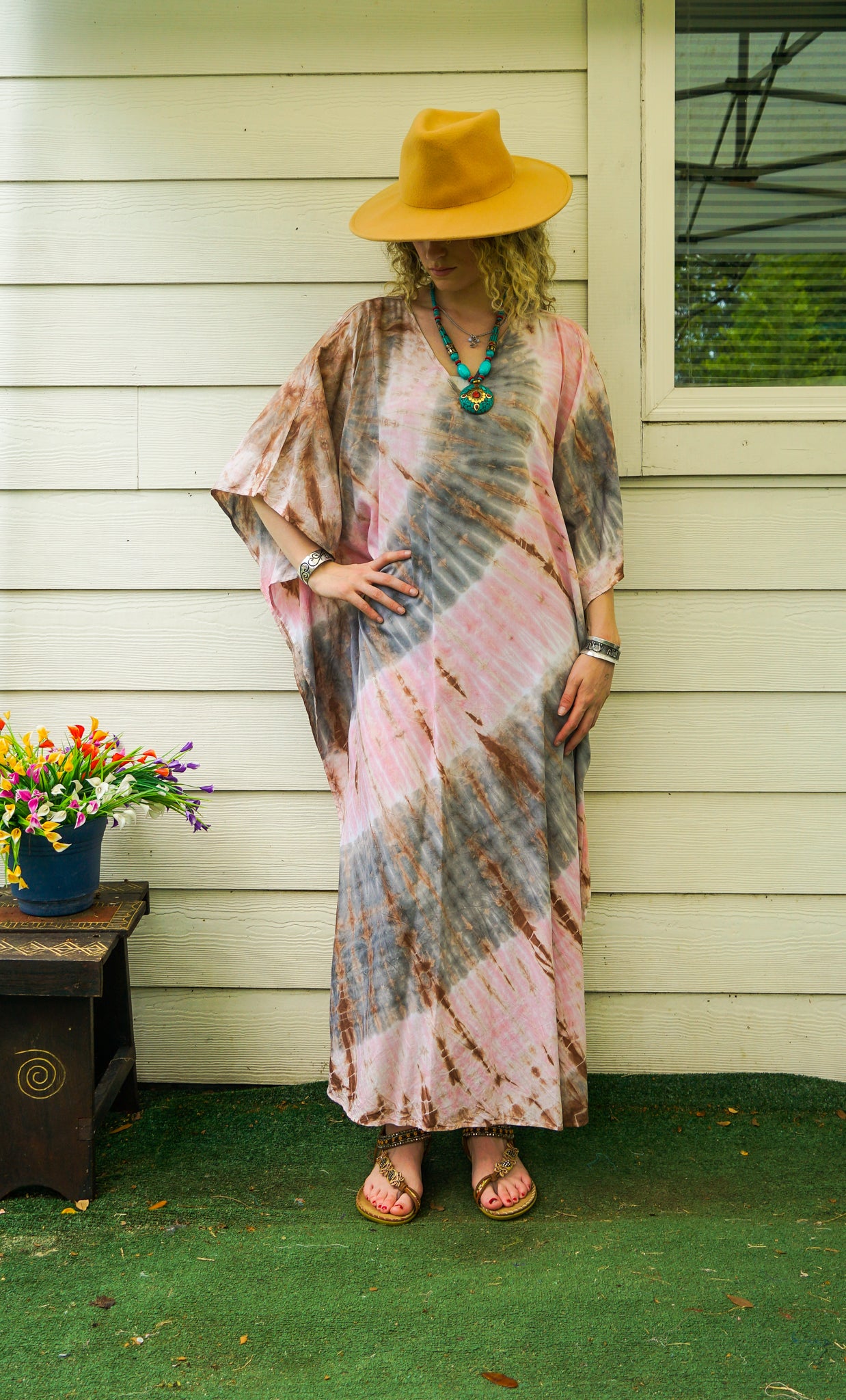 Blush Dune Tie-Dye Kaftan Dress