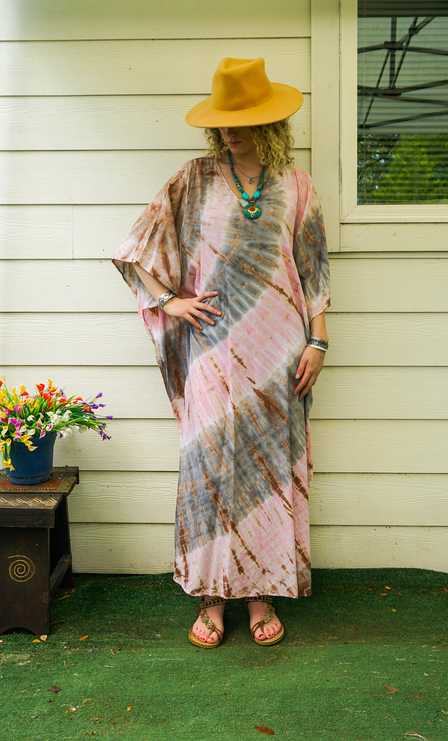 Blush Dune Tie-Dye Kaftan Dress