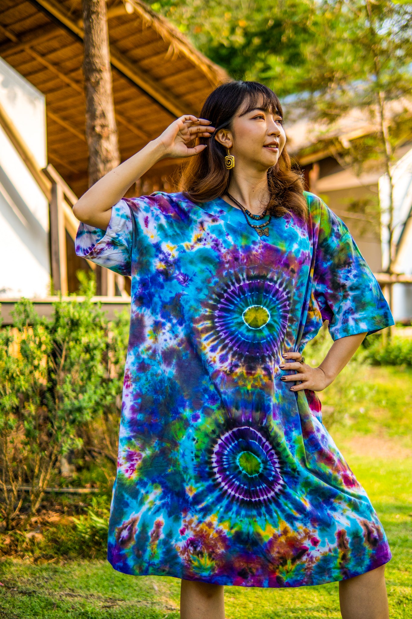 Painted Dream Hand Dyed Boho Cotton Dress with Pockets