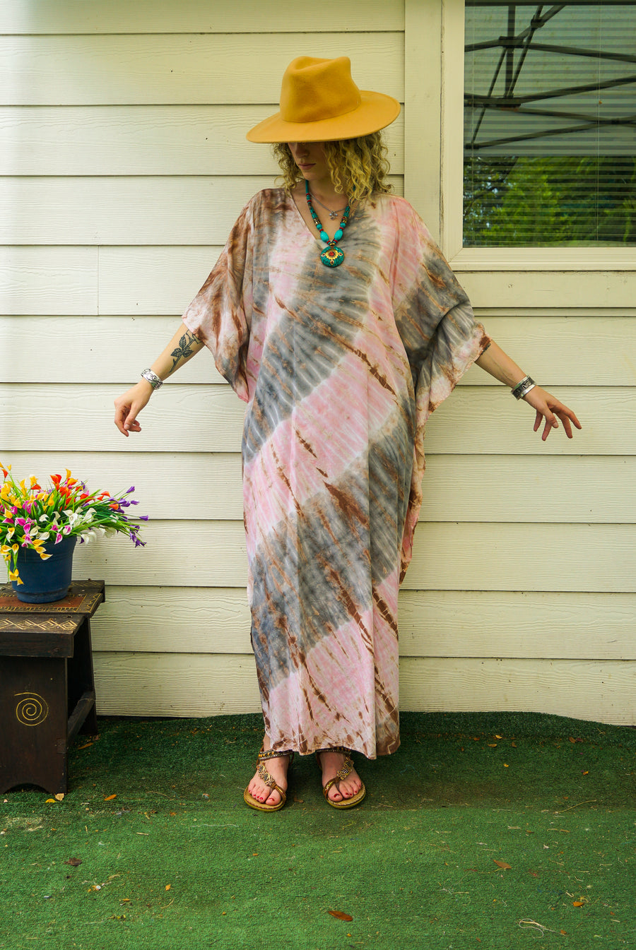 Blush Dune Tie-Dye Kaftan Dress