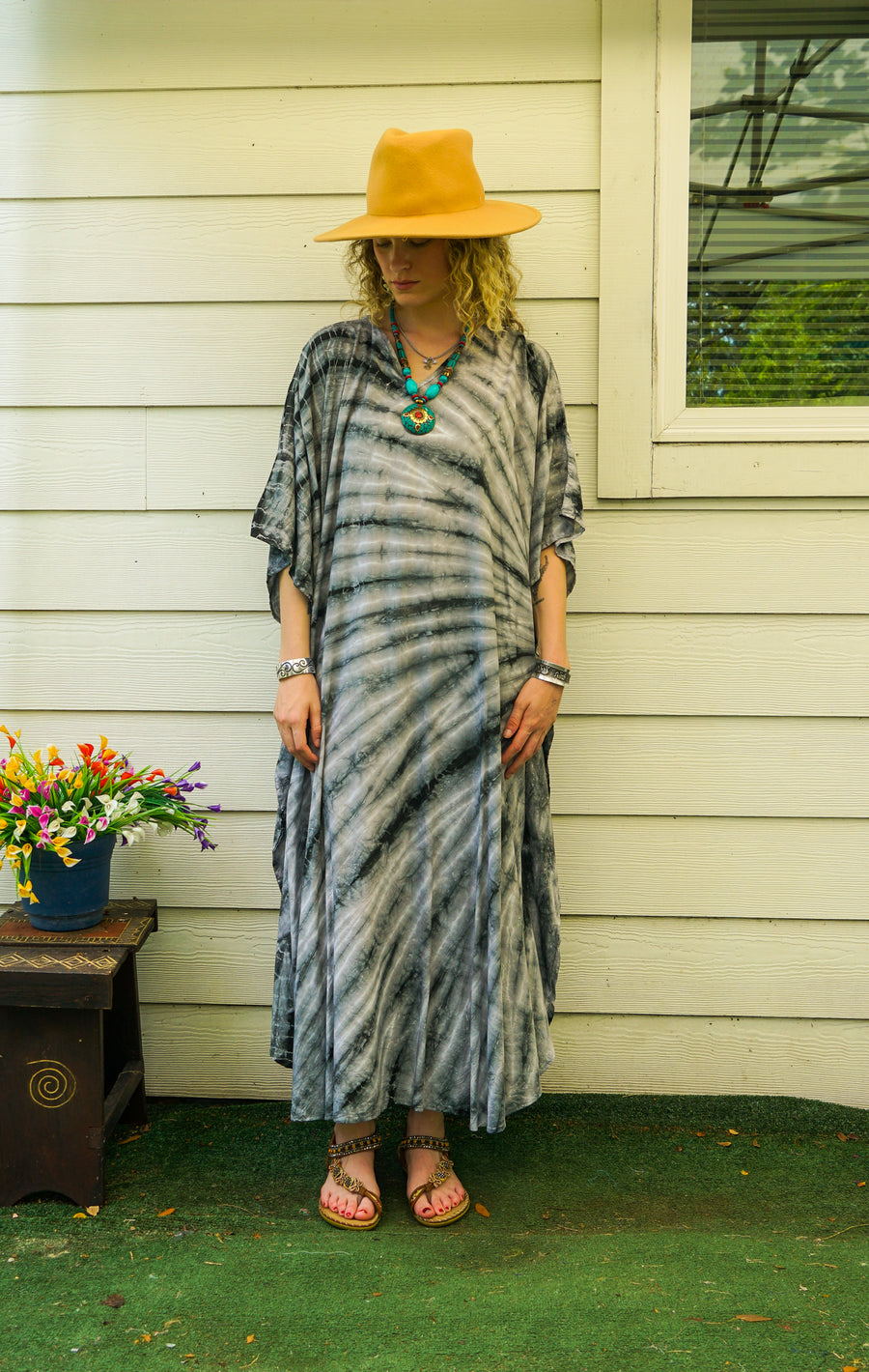 Stone Wave Tie-Dye Kaftan Dress