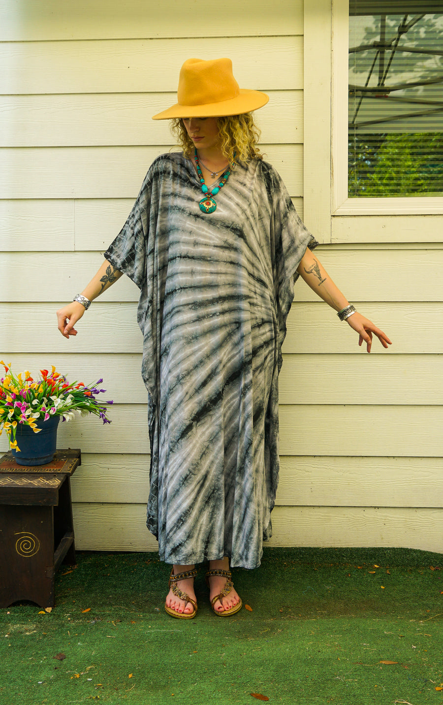 Stone Wave Tie-Dye Kaftan Dress