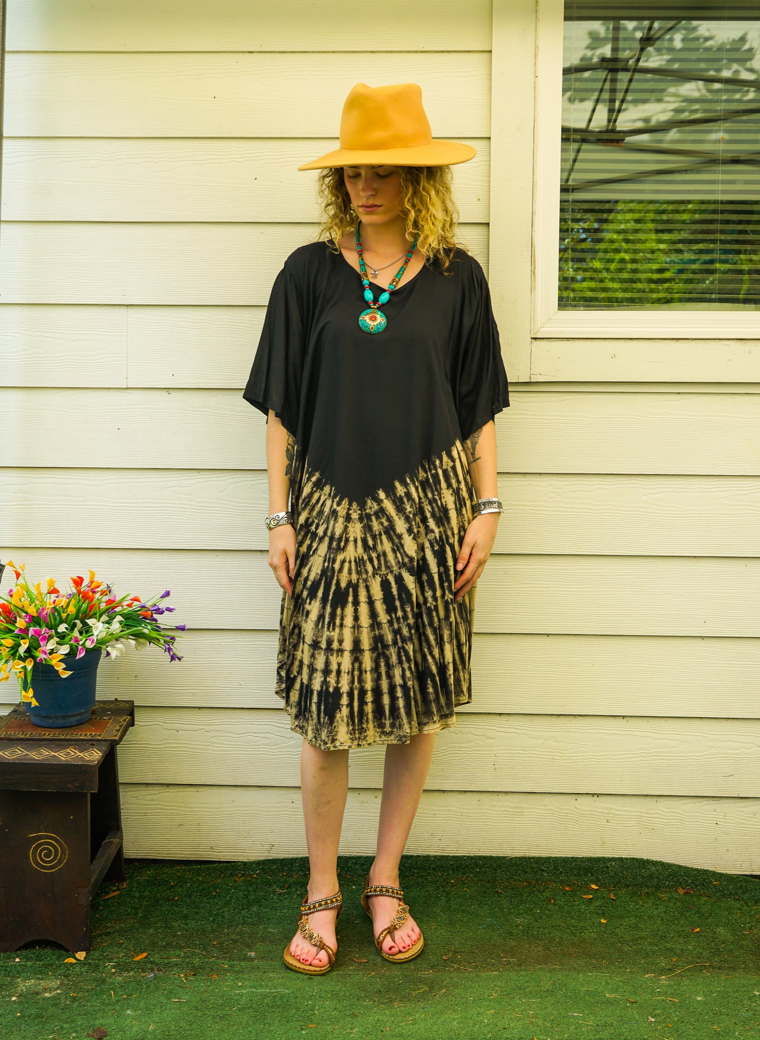 Golden Dusk Tie-Dye Dress