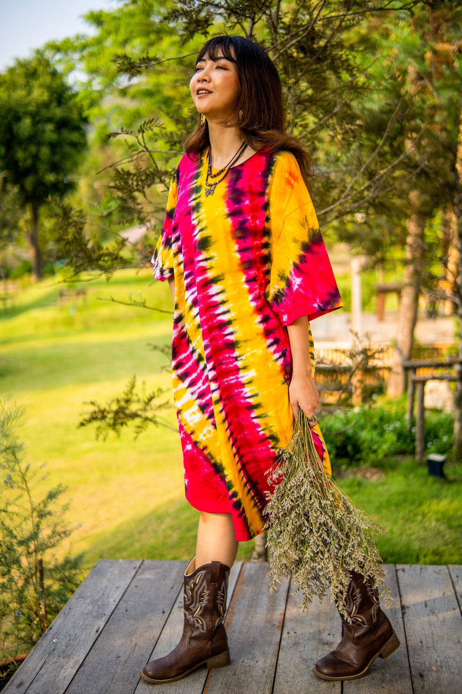 Fiesta Dream Hand Dyed Boho Cotton Dress with Pockets