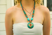 Turquoise & Coral Mosaic Statement Necklace