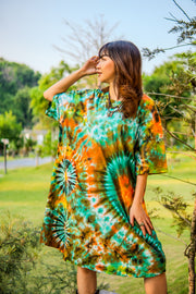 Turquoise Mirage Hand Dyed Boho Cotton Dress with Pockets